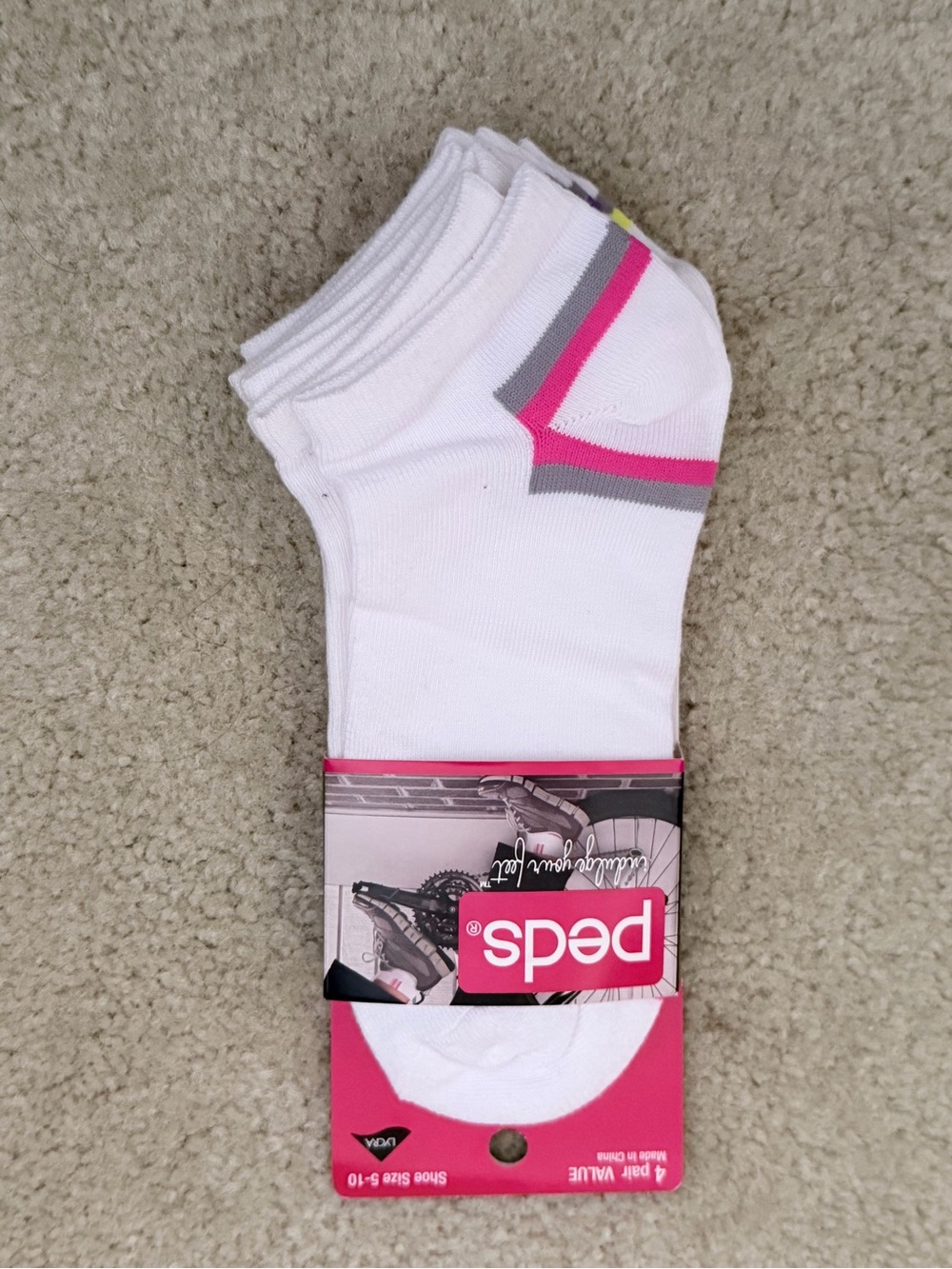 Peds Men's No-Show Athletic Socks - White with Pink & Gray Accents